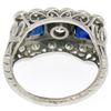 Image 6 : Antique Art Deco Etched Platinum 1.0 ctw European Cut Diamond & Syn Sapphire Rin