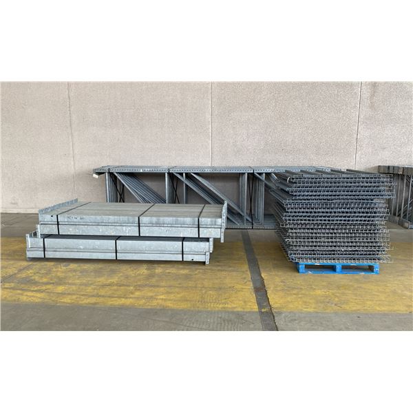 14 BAYS GALVANIZED INDUSTRIAL PALLET RACKING (15) UPRIGHTS 16FT X 4FT, (60) SIDE BEAMS 102" X 5.5"