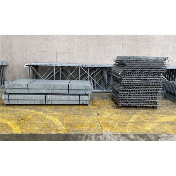 14 BAYS OF GALVANIZED INDUSTRIAL PALLET RACKING (15) UPRIGHTS 16FT X 4FT, (60) SIDE BEAMS