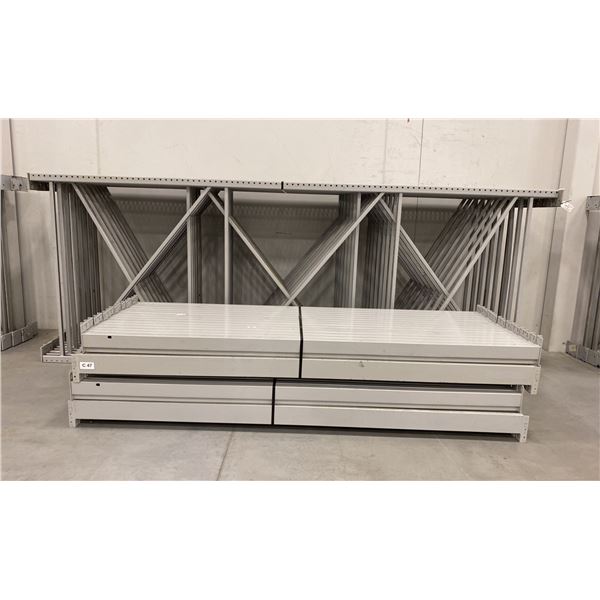 14 BAYS GREY INDUSTRIAL PALLET RACKING (15) UPRIGHTS 16FT X 6FT AND (60) SIDE BEAMS