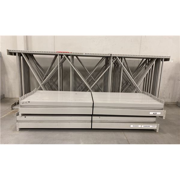 13 BAYS GREY INDUSTRIAL PALLET RACKING (14) UPRIGHTS 16FT X 6FT AND (60) SIDE BEAMS