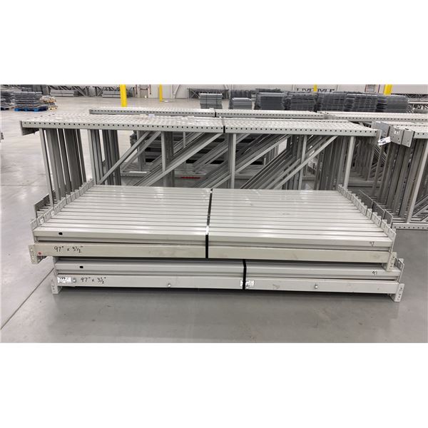 12 BAYS GREY INDUSTRIAL PALLET RACKING (13) UPRIGHTS 144  X 42  AND (60) SIDE BEAMS