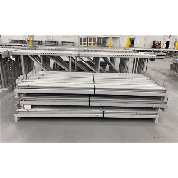 9 BAYS GREY INDUSTRIAL PALLET RACKING (10) UPRIGHTS 144" X 42" AND (90) SIDE BEAMS