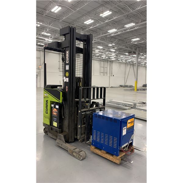 CLARK NPX 17 MATERIAL HANDLING ELECTRIC REACH TRUCK 3300 LBS LOAD CAPACITY W/CHARGER