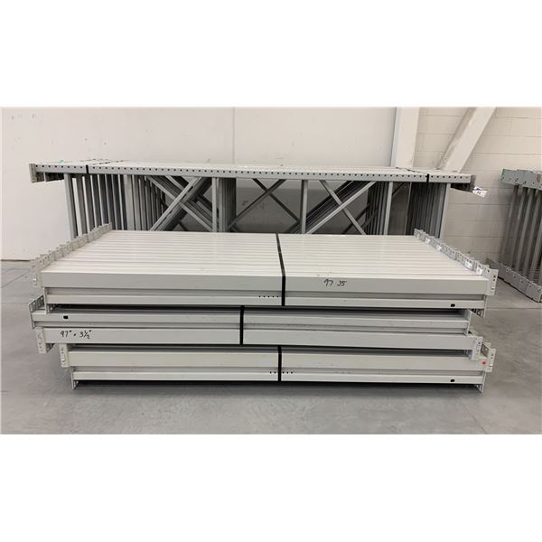 14 BAYS GREY INDUSTRIAL PALLET RACKING (15) UPRIGHTS 144" X 48" AND (90) SIDE BEAMS