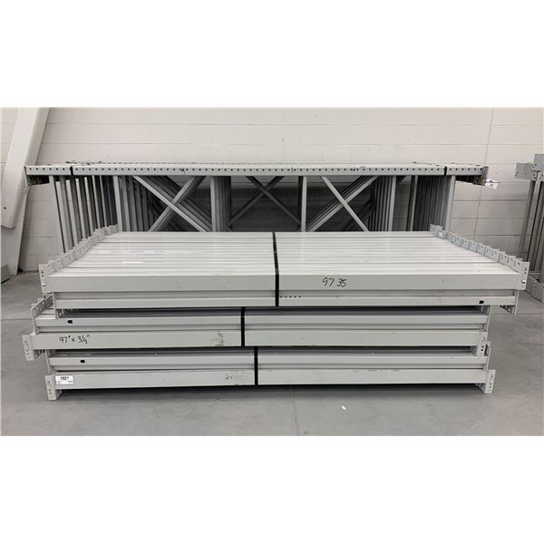 14 BAYS GREY INDUSTRIAL PALLET RACKING (15) UPRIGHTS 144" X 48" AND (90) SIDE BEAMS