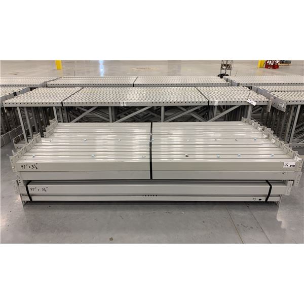 14 BAYS GREY INDUSTRIAL PALLET RACKING (15) UPRIGHTS 144  X 28  AND (60) SIDE BEAMS