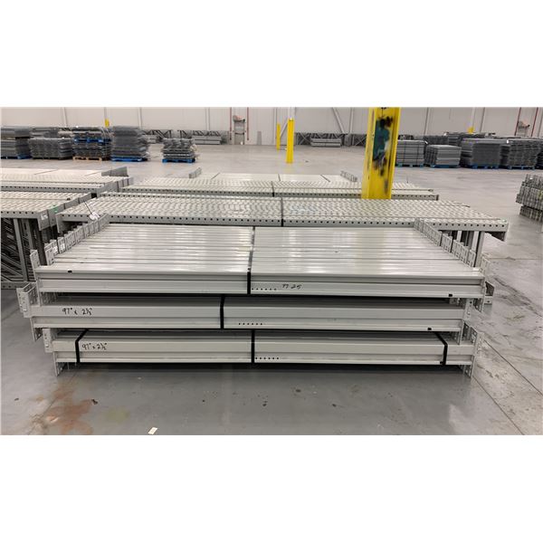 14 BAYS GREY INDUSTRIAL PALLET RACKING (15) UPRIGHTS 144" X 28" AND (90) SIDE BEAMS