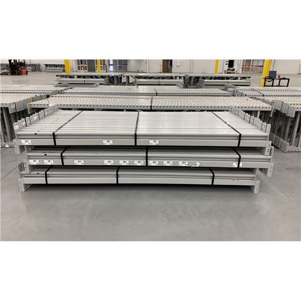 14 BAYS GREY INDUSTRIAL PALLET RACKING (15) UPRIGHTS 144  X 28  AND (90) SIDE BEAMS