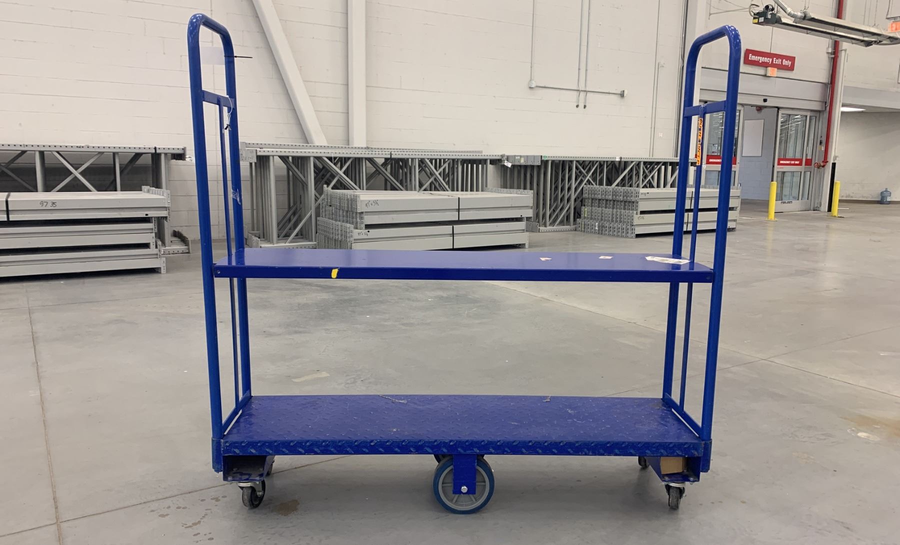 BLUE METAL 6 WHEEL MOBILE MATERIAL STORAGE WORK RACK - APPROX.5FT HIGH ...