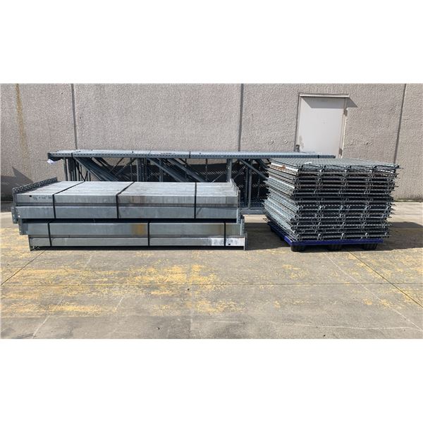 14 BAYS GALVANIZED INDUSTRIAL PALLET RACKING (15) UPRIGHTS 16FT X 3 1/2FT, (60) SIDE BEAMS