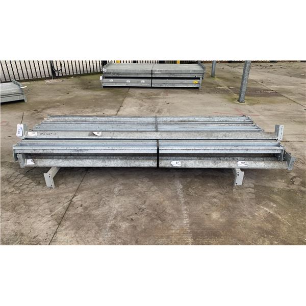 GROUP OF 27 GALVANIZED PALLET RACKING SIDE BEAMS 102  X 3 