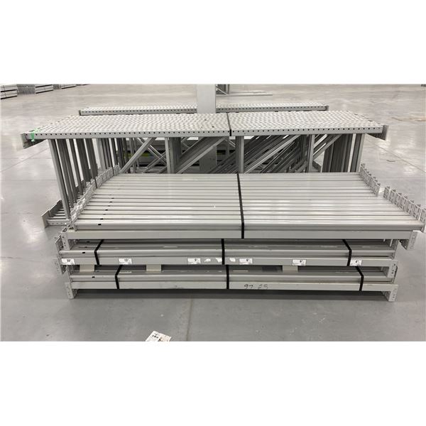 14 BAYS GREY INDUSTRIAL PALLET RACKING (15) UPRIGHTS 144" X 42" AND (90) SIDE BEAMS