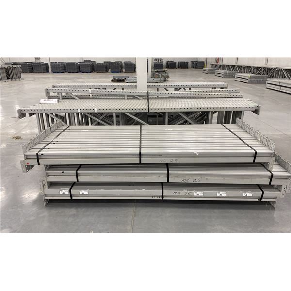 14 BAYS GREY INDUSTRIAL PALLET RACKING (15) UPRIGHTS 144  X 34  AND (90) SIDE BEAMS