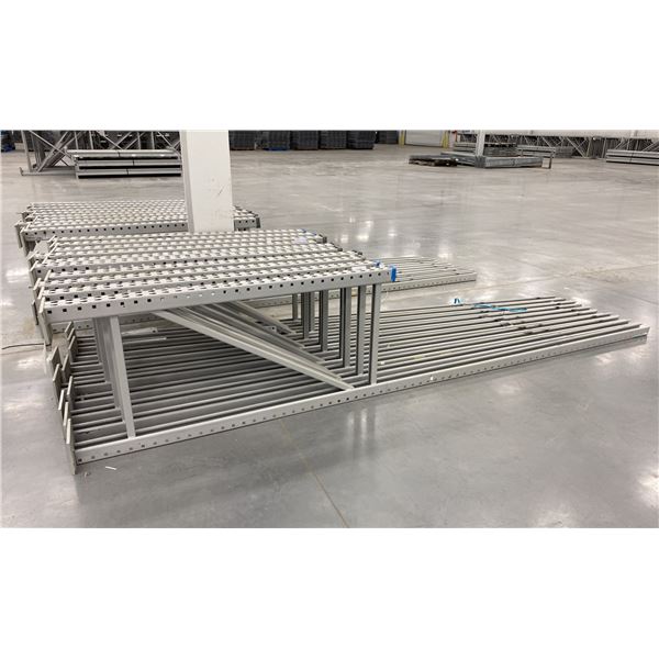 GROUP OF 10 GREY INDUSTRIAL PALLET RACKING 144" UPRIGHTS *NO SIDE BEAMS*