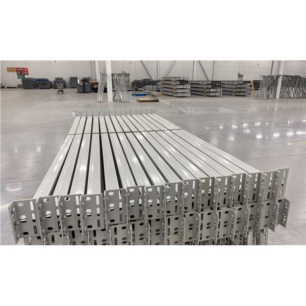 GROUP OF 30 GREY INDUSTRIAL PALLET RACKING SIDE BEAMS 102  X 2.5 