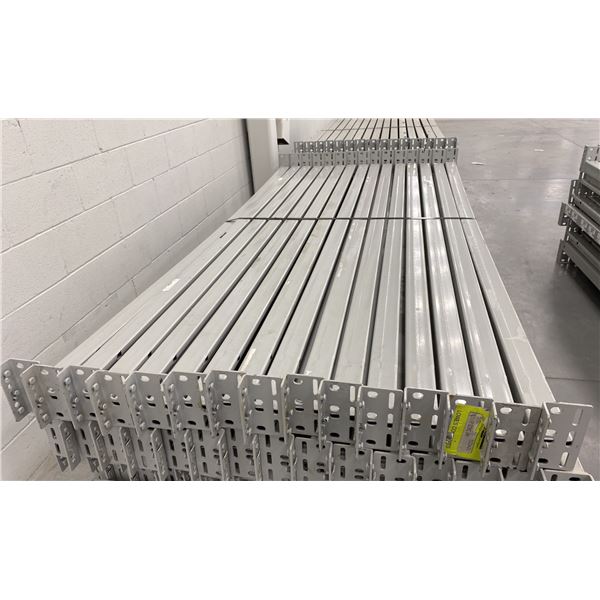 GROUP OF 30 GREY INDUSTRIAL PALLET RACKING SIDE BEAMS 97" X 2.5"