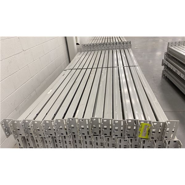 GROUP OF 30 GREY INDUSTRIAL PALLET RACKING SIDE BEAMS 97  X 2.5 