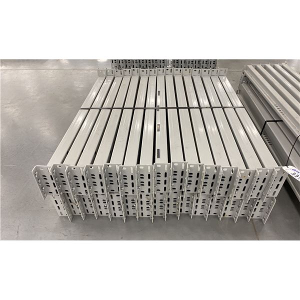 GROUP OF 30 GREY INDUSTRIAL PALLET RACKING SIDE BEAMS 49  X 5.5 