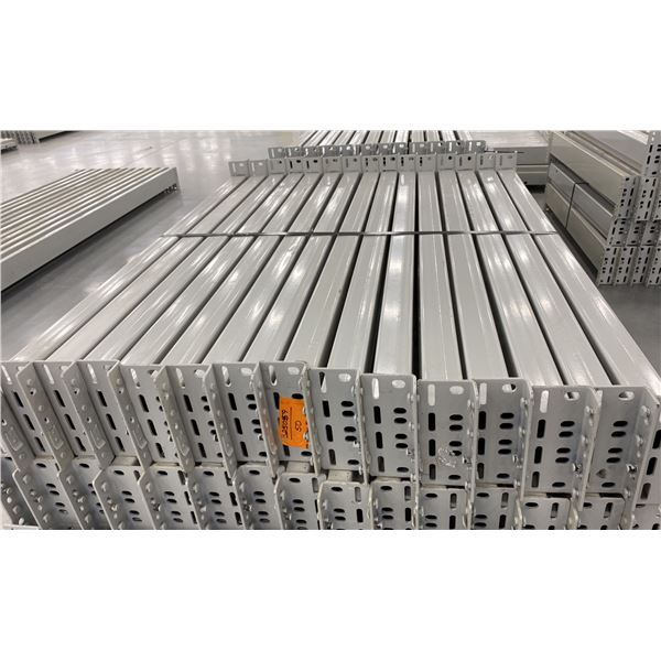 GROUP OF 30 GREY INDUSTRIAL PALLET RACKING SIDE BEAMS 60  X 3.5 