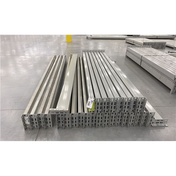 GROUP OF 29 GREY INDUSTRIAL PALLET RACKING SIDE BEAMS 102" X 5.5"