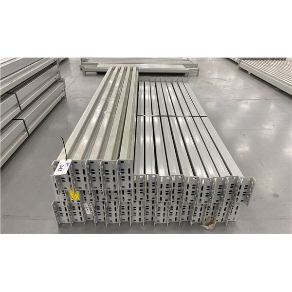 GROUP OF 35 GREY INDUSTRIAL PALLET RACKING SIDE BEAMS 84  X 5.5 