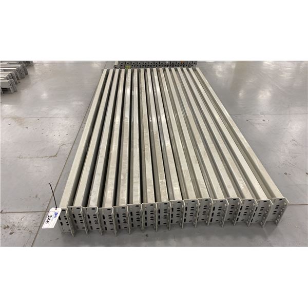 GROUP OF 16 GREY INDUSTRIAL PALLET RACKING SIDE BEAMS 90  X 5.5 