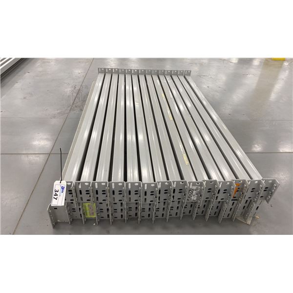 GROUP OF 29 GREY INDUSTRIAL PALLET RACKING SIDE BEAMS 73" X 3.5"