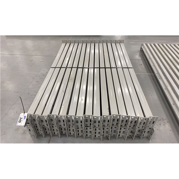 GROUP OF 30 GREY INDUSTRIAL PALLET RACKING SIDE BEAMS 73" X 3.5"