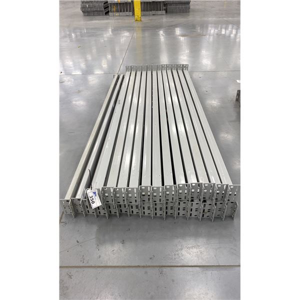 GROUP OF 27 GREY INDUSTRIAL PALLET RACKING SIDE BEAMS 102  X 2.5 