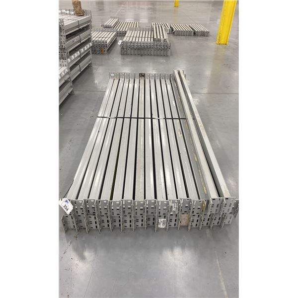 GROUP OF 32 GREY INDUSTRIAL PALLET RACKING SIDE BEAMS 97  X 2.5 