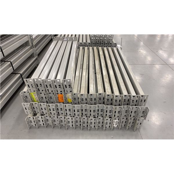 GROUP OF 50 GREY INDUSTRIAL PALLET RACKING SIDE BEAMS 49  X 3.5 