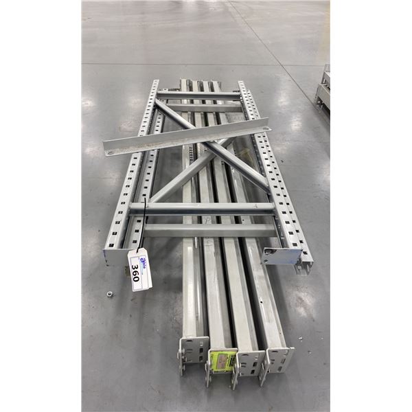 SMALL GREY INDUSTRIAL RACKING UNIT (2) 5FT UPRIGHTS, (4) 84