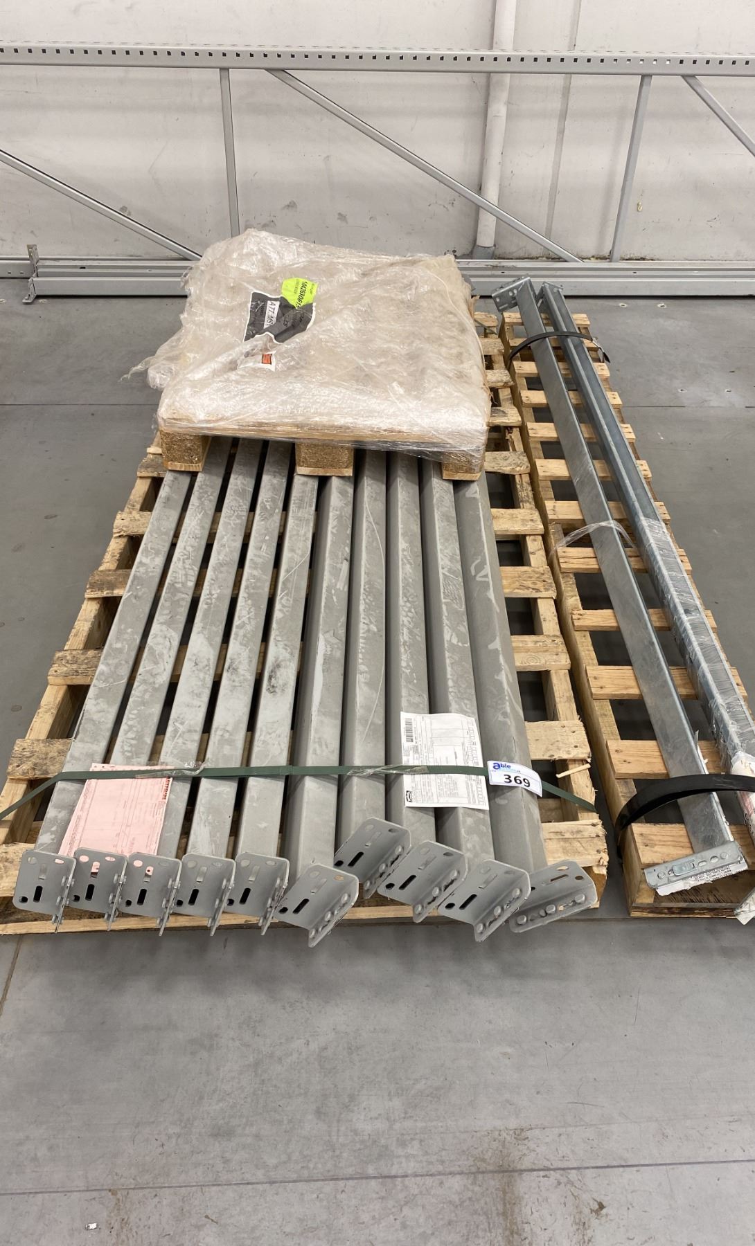 GROUP OF GREY INDUSTRIAL PALLET RACKING SIDE BEAMS (10) 102
