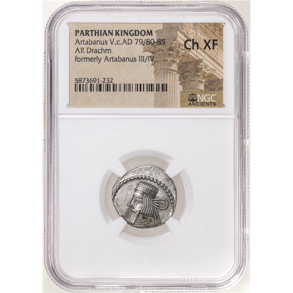 Parthian Kingdom 79/80-85 c.AD Artabanus AR Drachm Ancient Coin NGC Ch XF