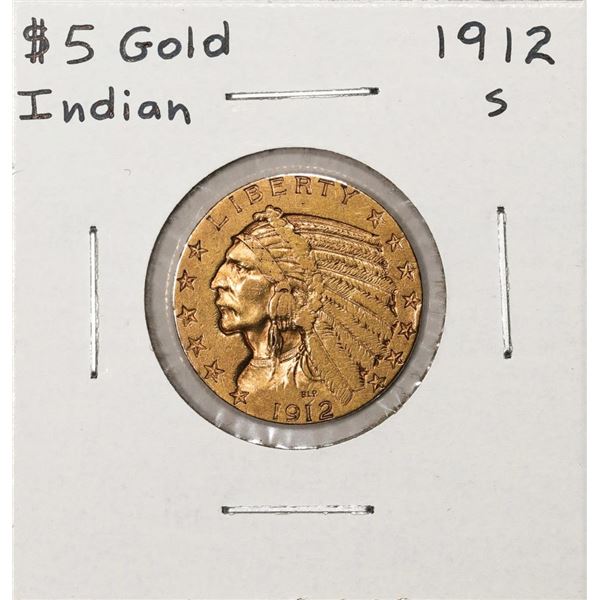 1912-S $5 Indian Head Half Eagle Gold Coin