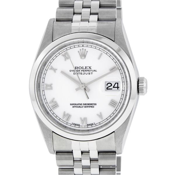 Rolex Men's Stainless Steel White Roman Datejust Wristwatch