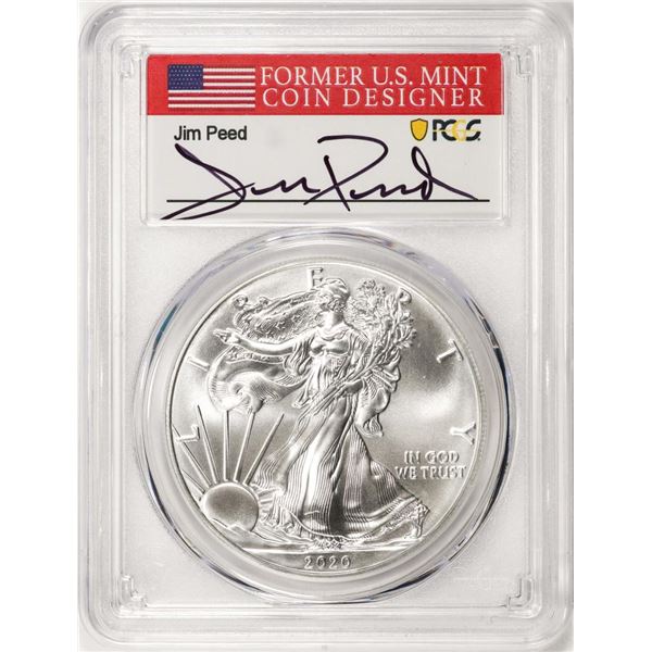 2020-(S) $1 American Silver Eagle Coin PCGS MS70 FDOI S.F. Mint Jim Peed Signature