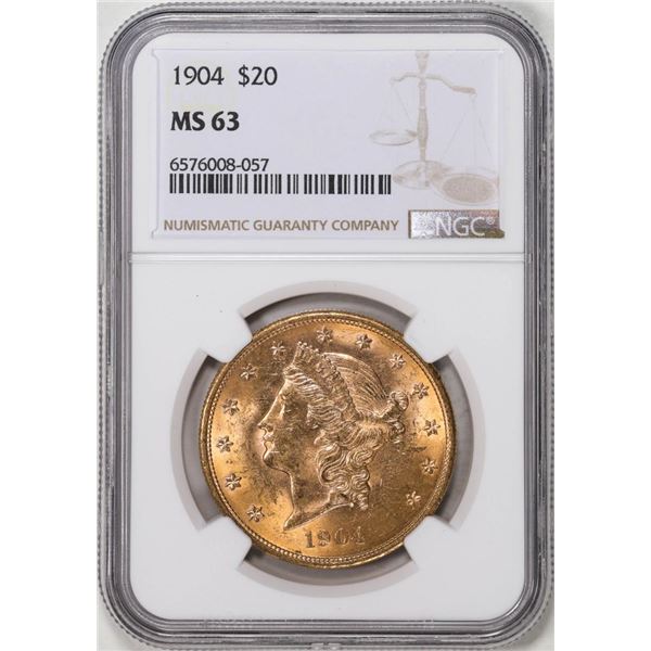 1904 $20 Liberty Head Eagle Gold Coin NGC MS63