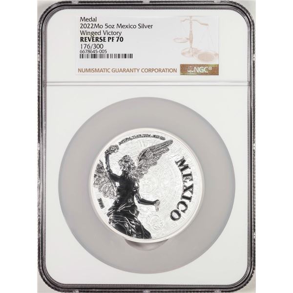 2022Mo Mexico Reverse Proof Winged Victory 5oz Silver Medal NGC Reverse PF70