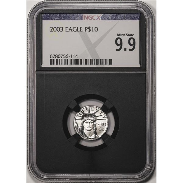 2003 $10 Platinum American Eagle Coin NGCX Mint State 9.9