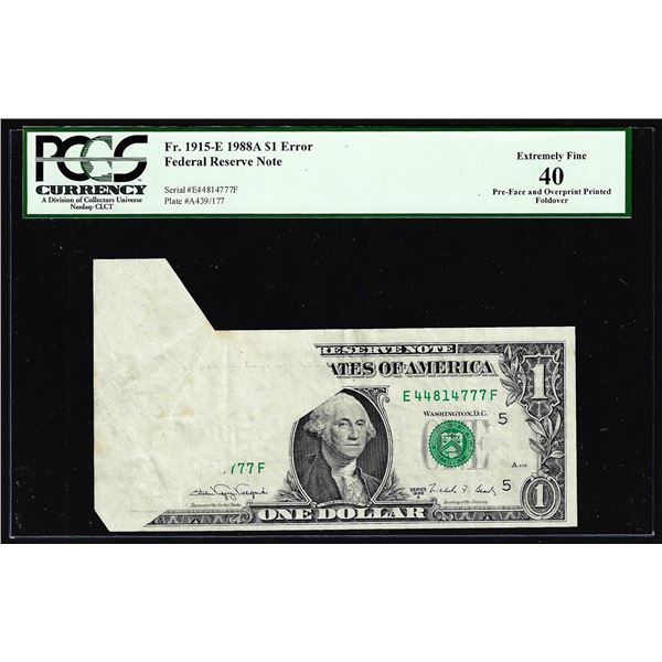 1988A $1 Federal Reserve Note Preface/Overprint Fold over Error PCGS Extremely Fine 40