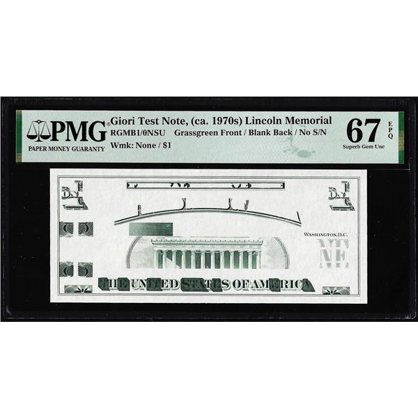 Circa 1970's Lincoln Memorial Giori Test Note PMG Superb Gem Uncirculated 67EPQ