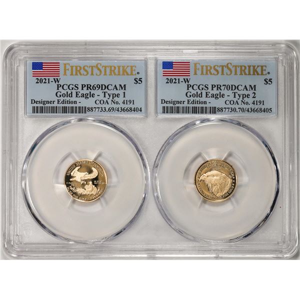 Designer Set of 2021-W Ty. 1/2 $5 Proof American Gold Eagle Coins PCGS PR69/70DCAM FS