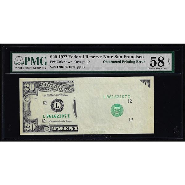 $20 Federal Reserve Note Obstructed Printing Error PMG Choice About Unc 58EPQ