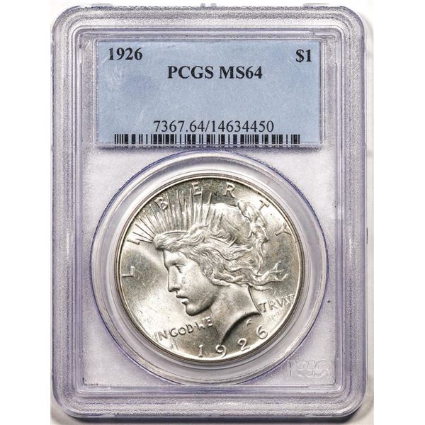 1926 $1 Peace Silver Dollar Coin PCGS MS64