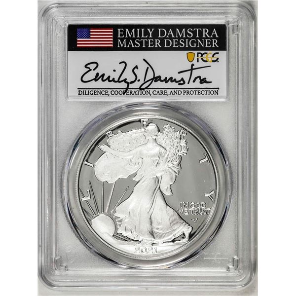2021-S Type 2 $1 American Silver Eagle Coin PCGS PR70DCAM Emily Damstra Signature FS
