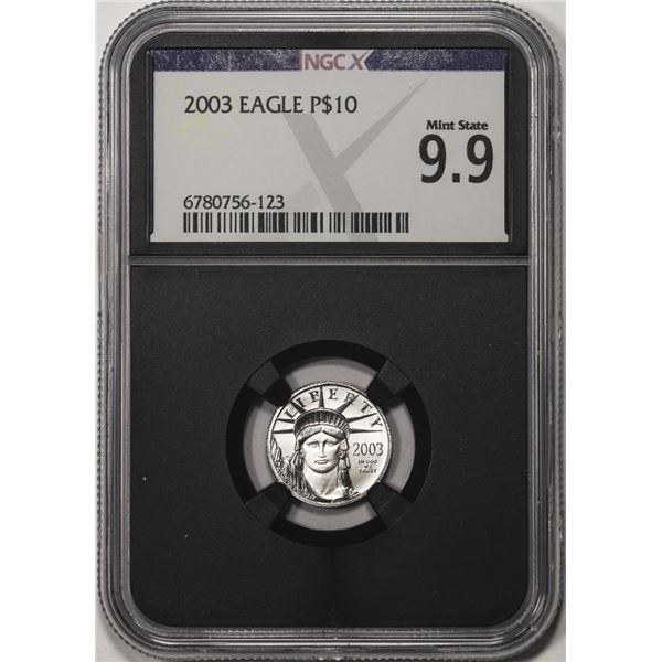 2003 $10 Platinum American Eagle Coin NGCX Mint State 9.9
