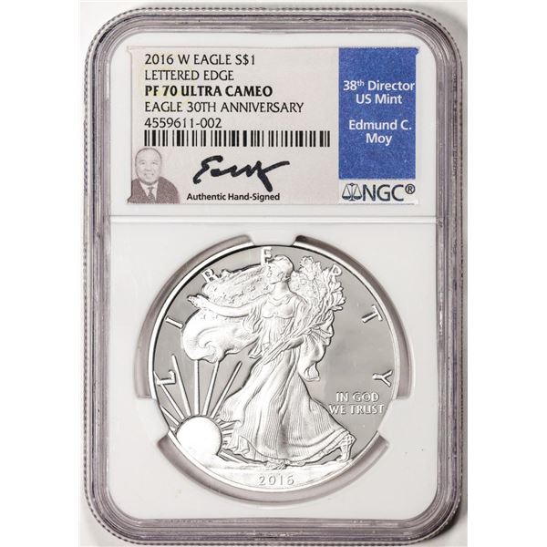 2016-W $1 Proof American Silver Eagle Coin NGC PF70 Ultra Cameo Edmund Moy Signature
