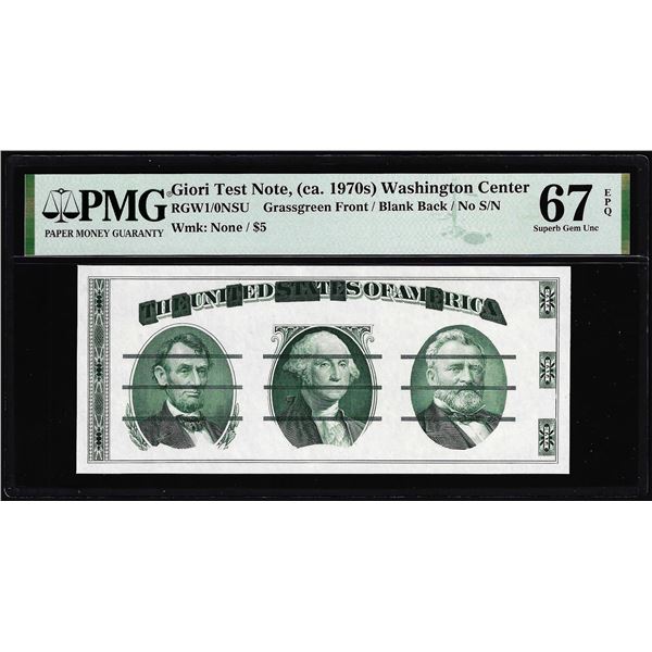 Circa 1970's Washington Center Giori Test Note PMG Superb Gem Uncirculated 67EPQ